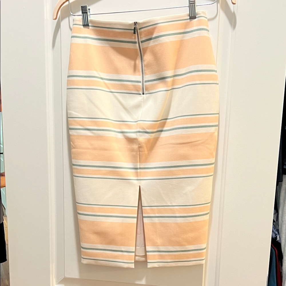 Elizabeth and James Striped Cream and Tan Pencil Skirt